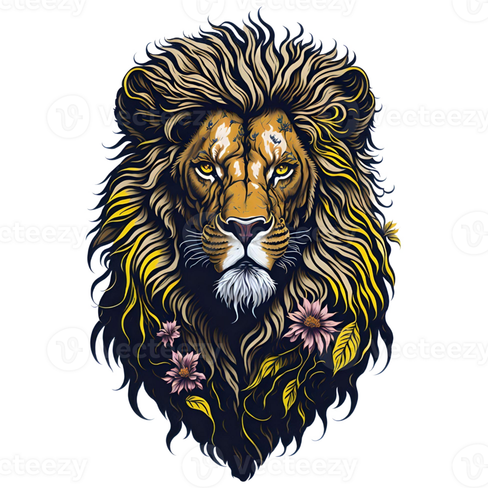 Vintage Lion Head PNG Design, Generative AI