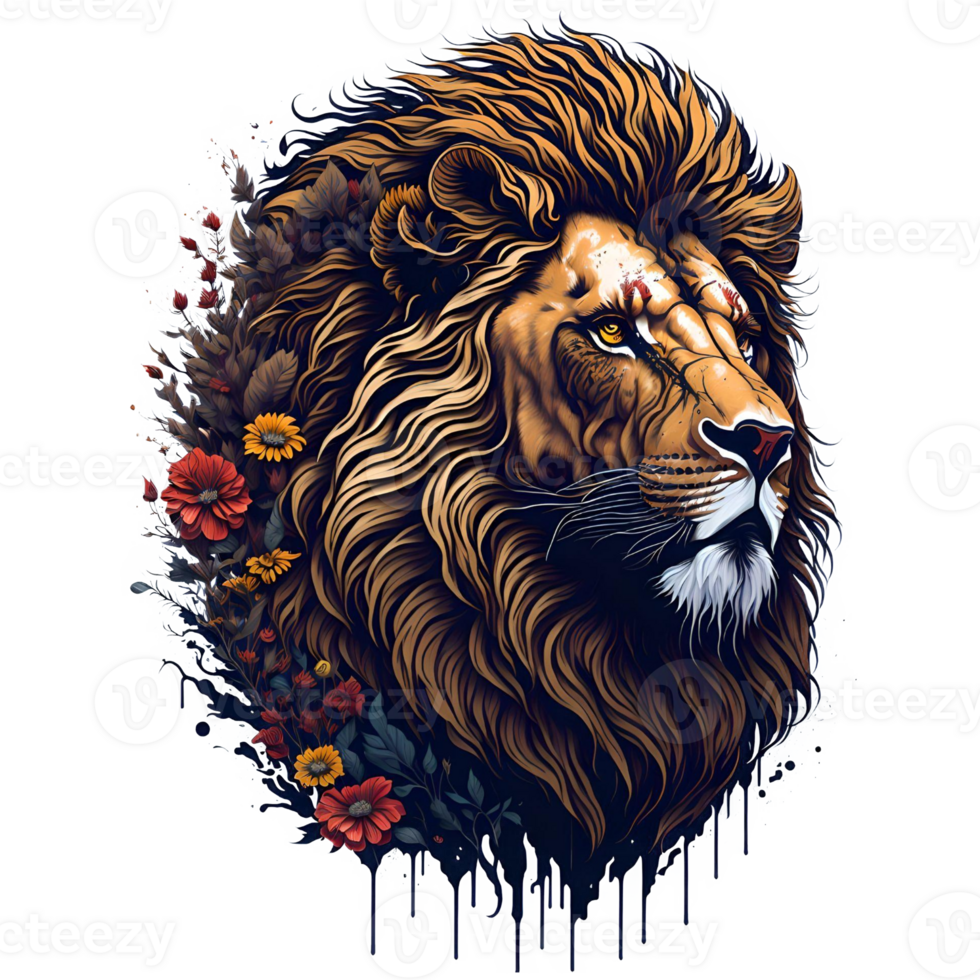 Vintage Lion Head PNG Design, Generative AI