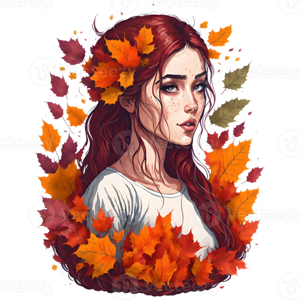 Watercolor Autumn Girl PNG Design, Generative AI