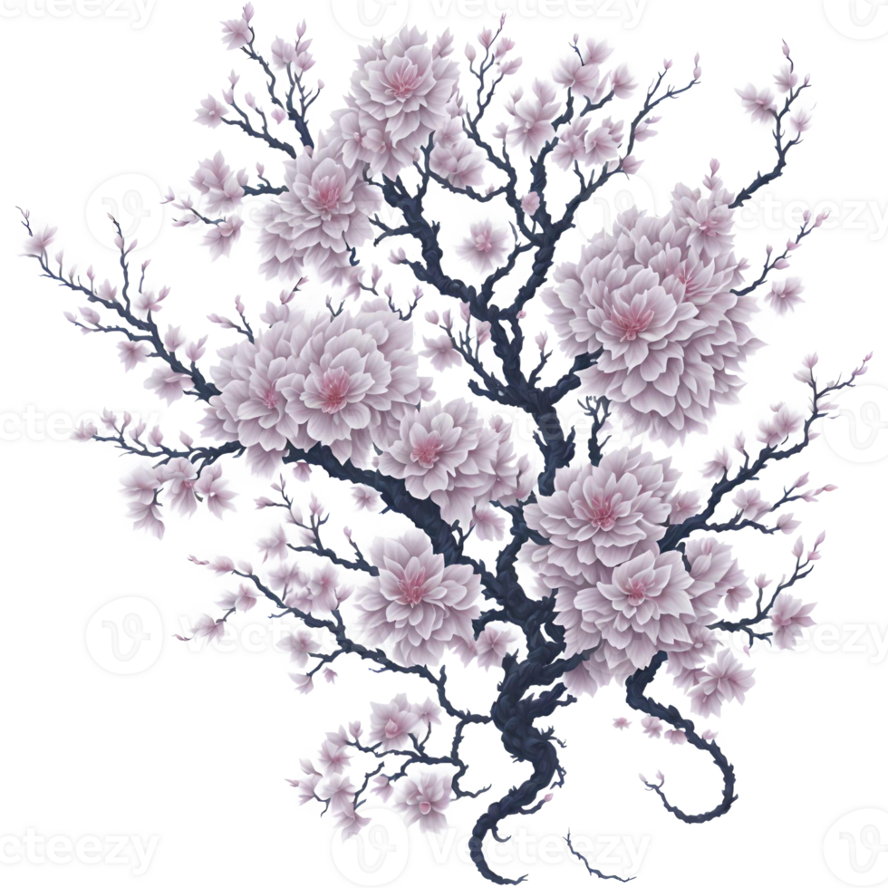 Watercolor Baroque Sakura Splendor PNG Design, Generative AI