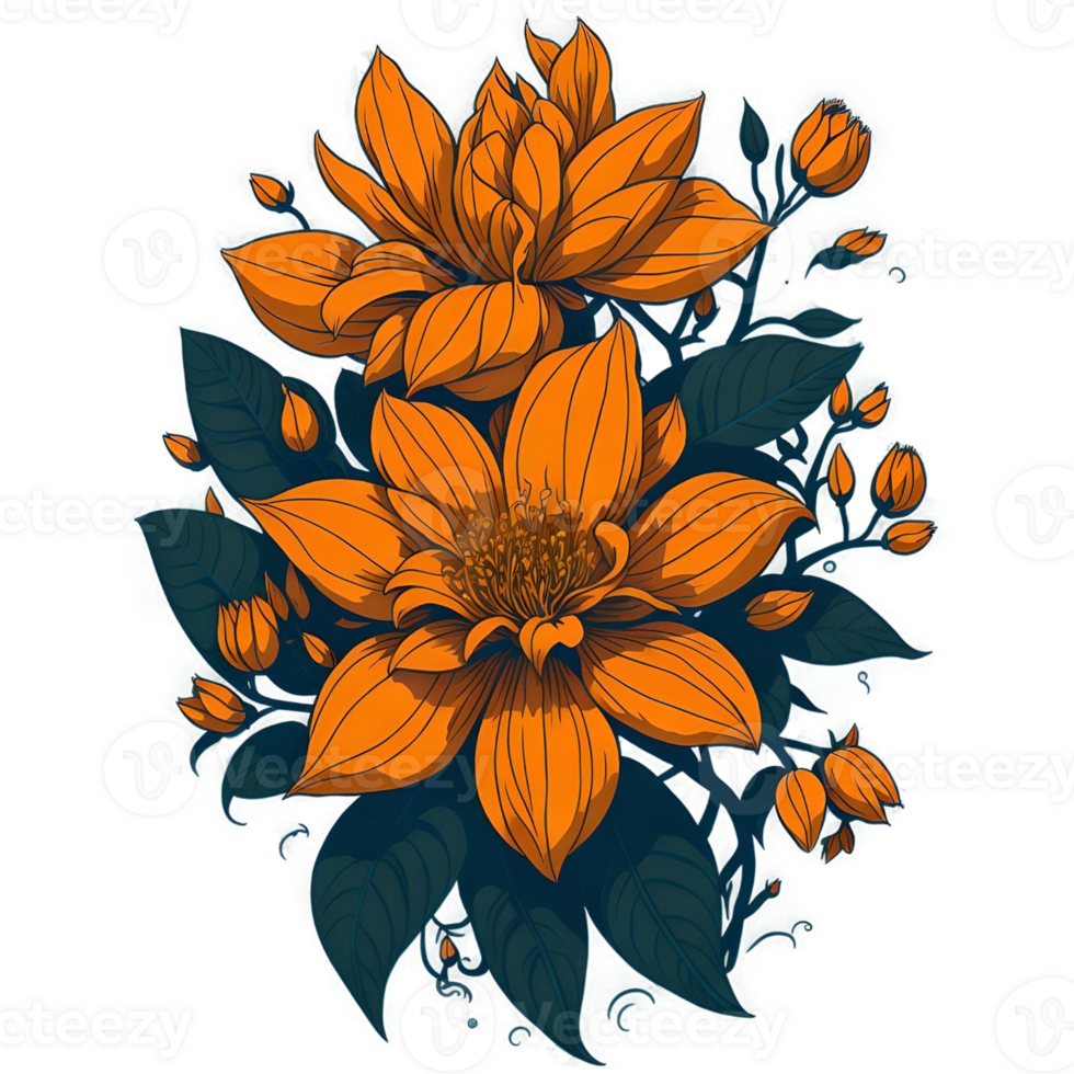 Aquarell schön Orange Jasmin Blume png Design, generativ ai