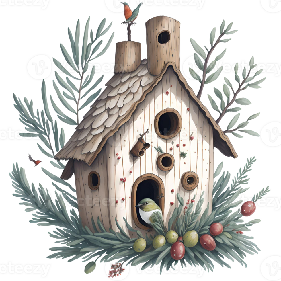 Watercolor Birdhouse PNG Design, Generative AI