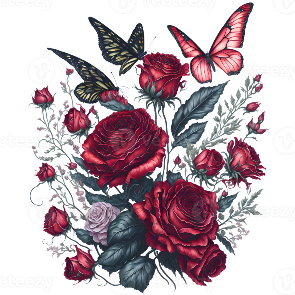 Watercolor Butterfly and Rose PNG Design, Generative AI