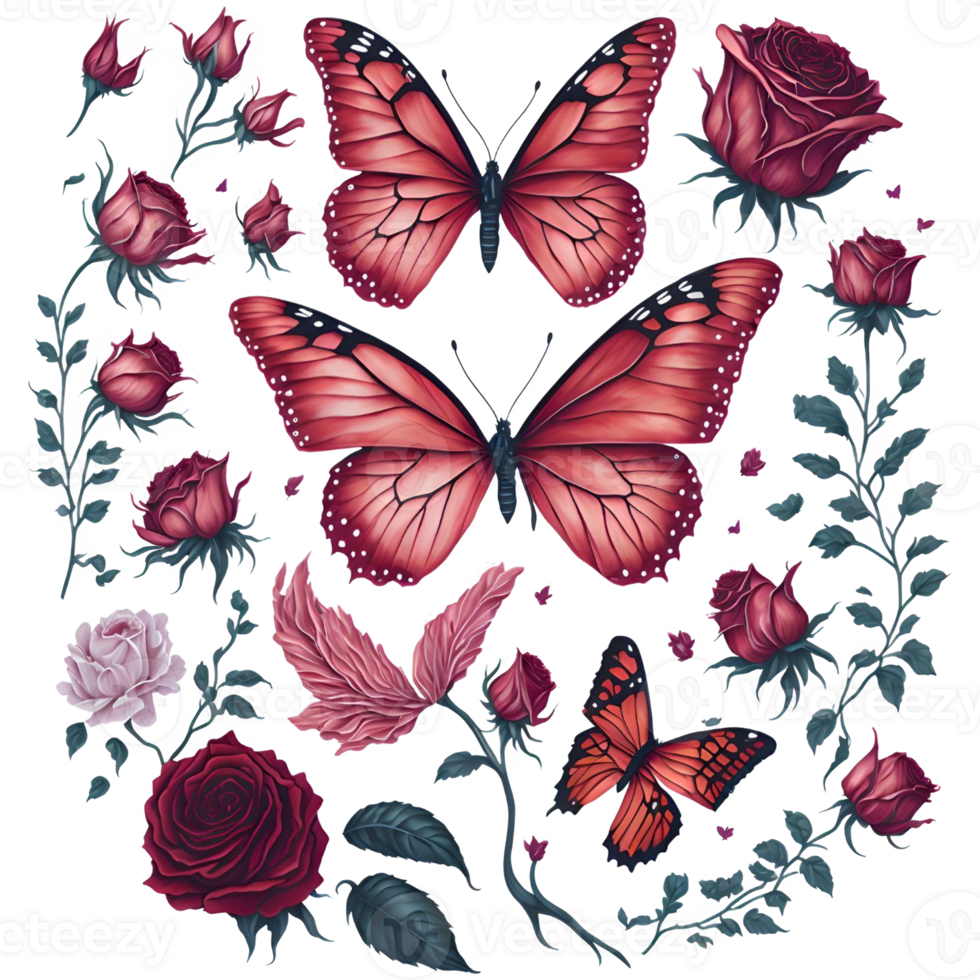Watercolor Butterfly and Rose PNG Design, Generative AI