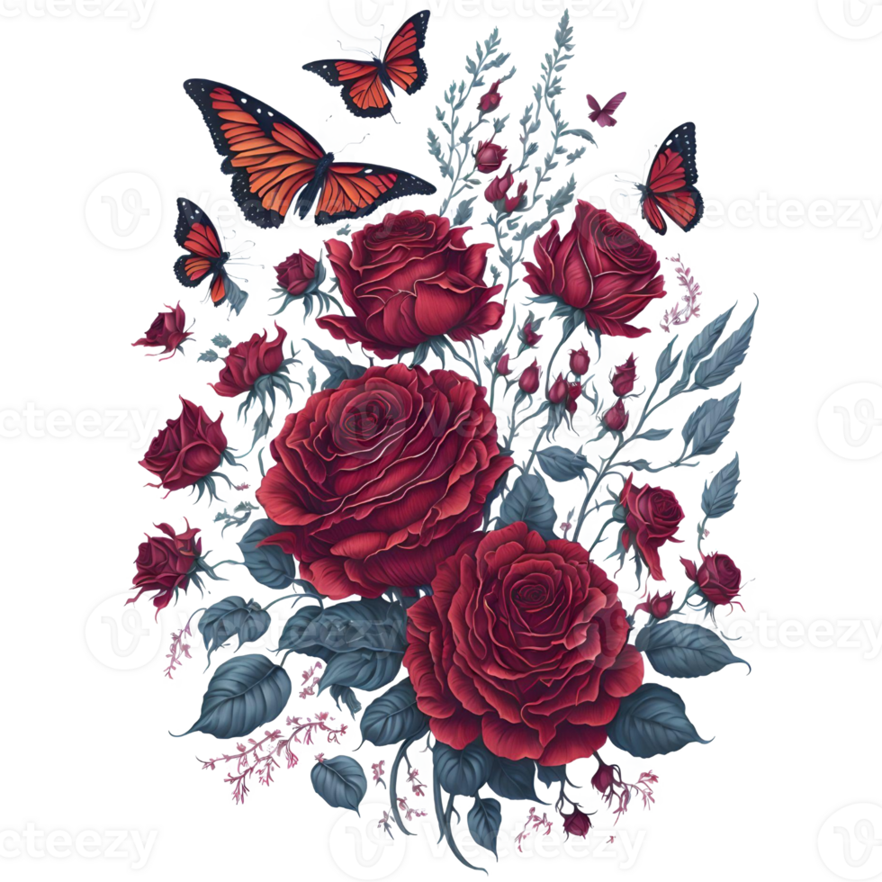 acquerello farfalla e rosa png disegno, generativo ai