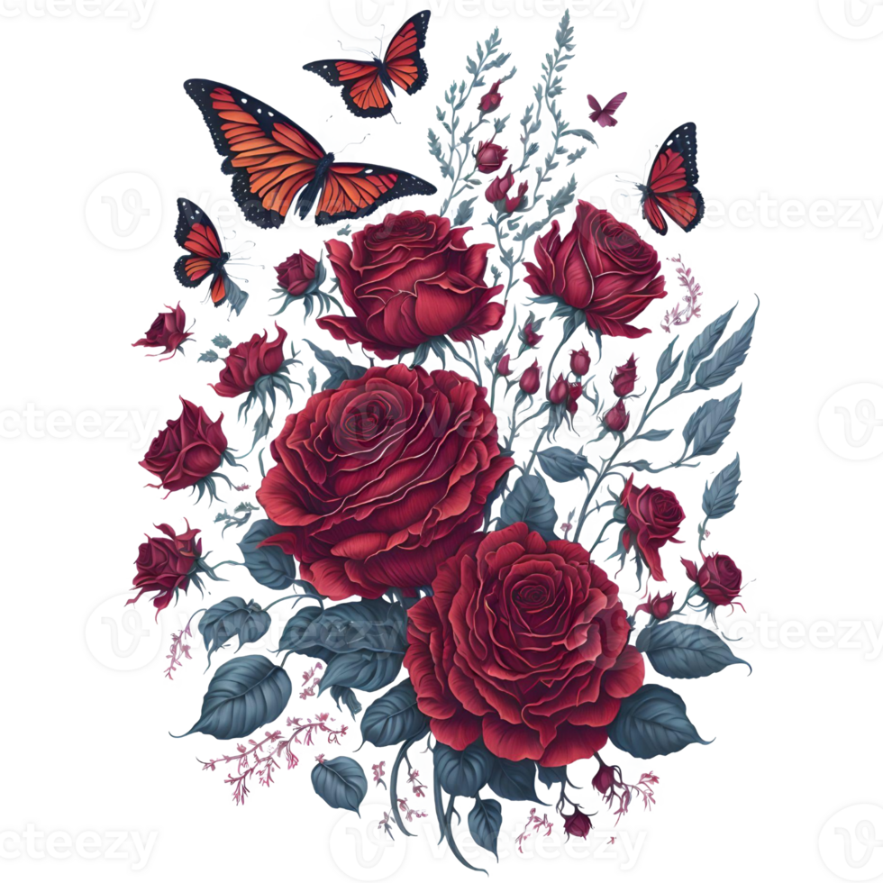 Watercolor Butterfly and Rose PNG Design, Generative AI