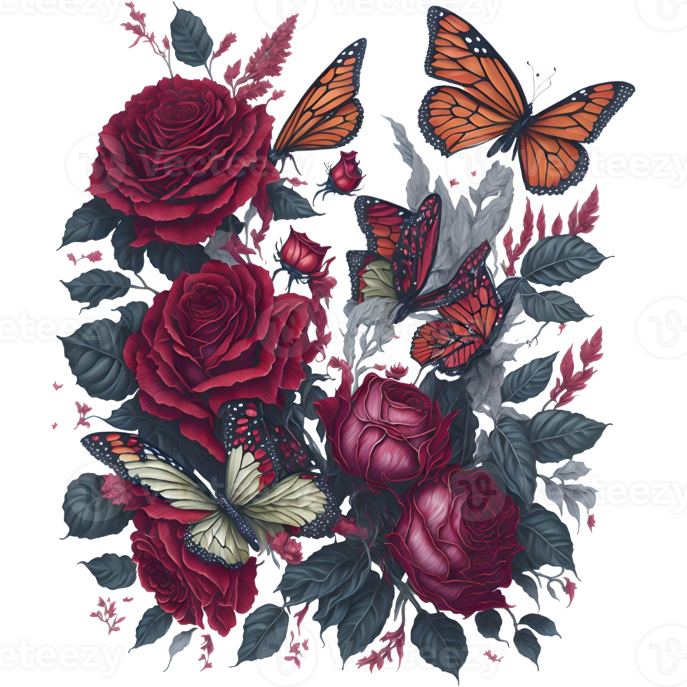 Watercolor Butterfly and Rose PNG Design, Generative AI