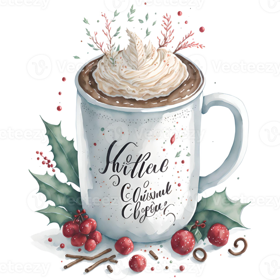 Watercolor Christmas Coffee PNG Design, Generative AI
