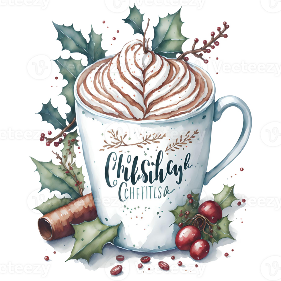 vattenfärg jul kaffe png design, generativ ai