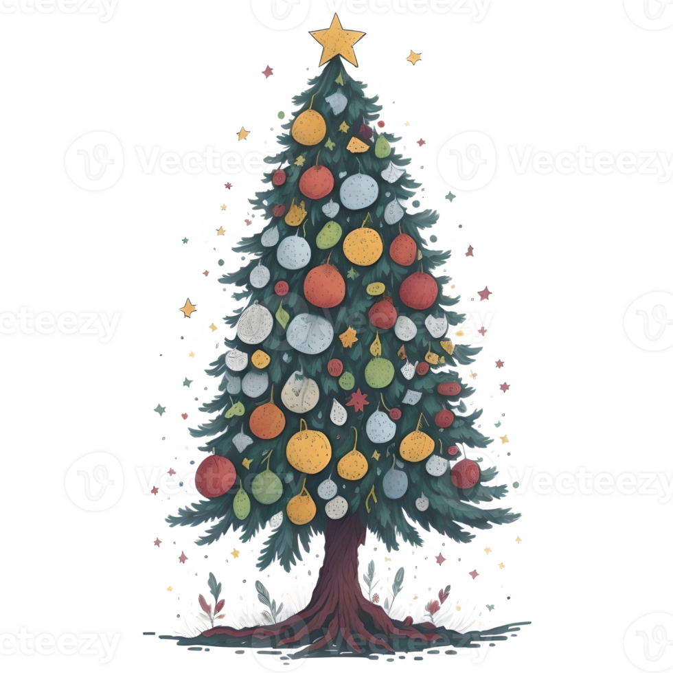 Watercolor Christmas Tree PNG Design, Generative AI