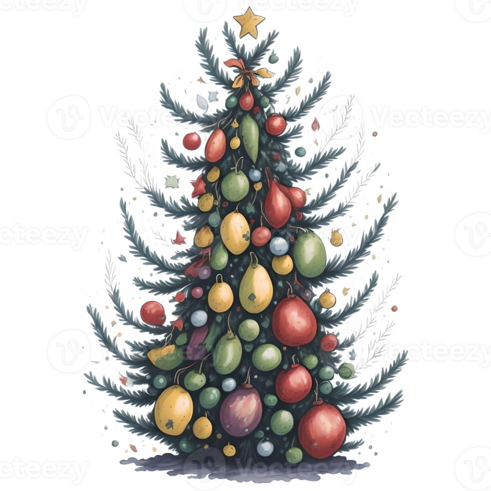 Watercolor Christmas Tree PNG Design, Generative AI