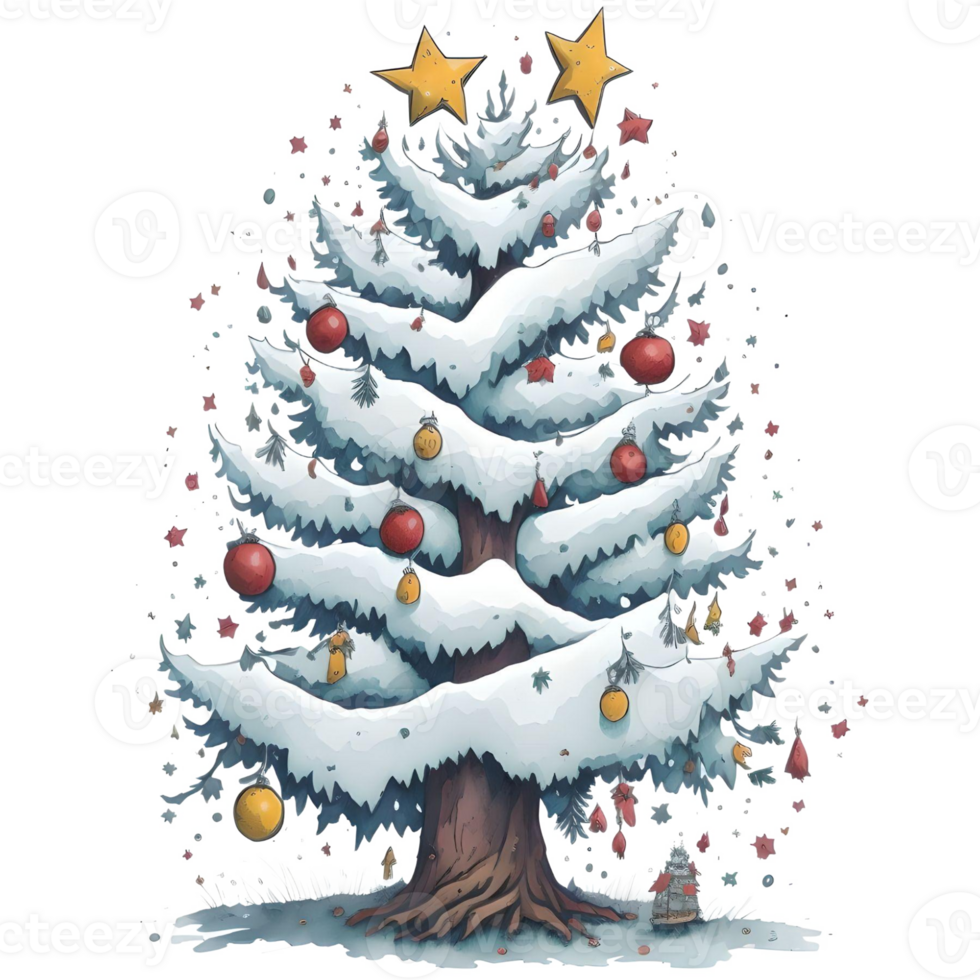 Watercolor Christmas Tree PNG Design, Generative AI