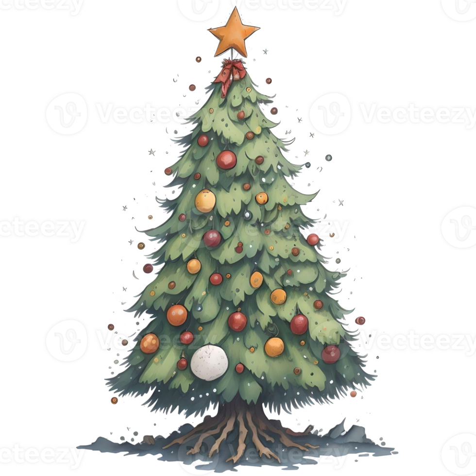 Watercolor Christmas Tree PNG Design, Generative AI