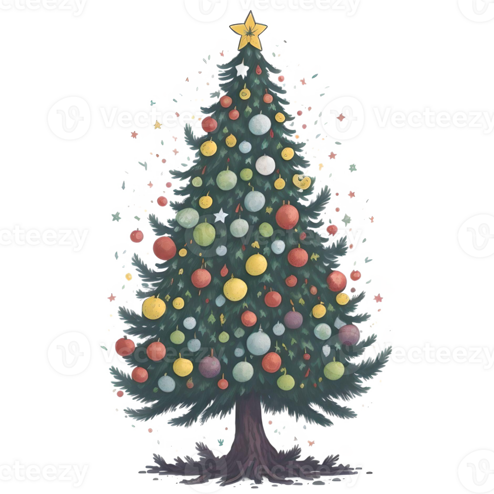 Watercolor Christmas Tree PNG Design, Generative AI