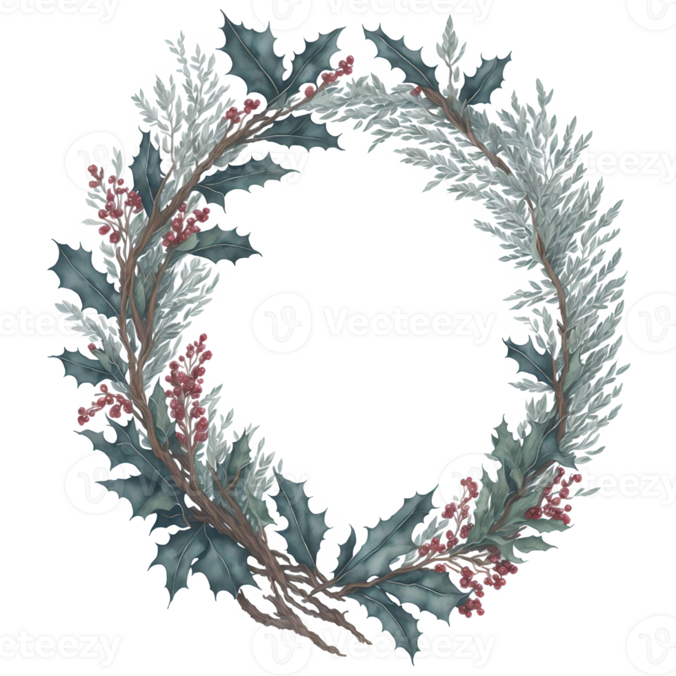 Watercolor Christmas Wreath PNG Design, Generative AI