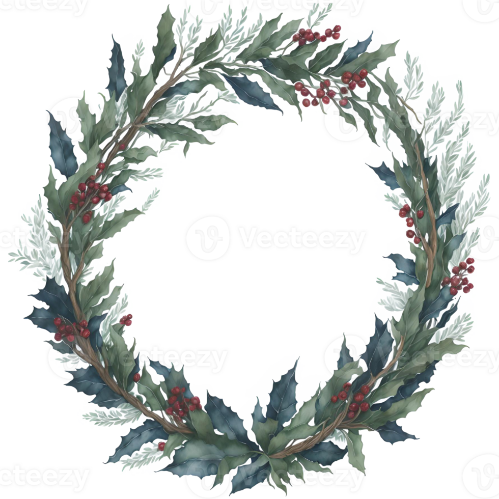 Watercolor Christmas Wreath PNG Design, Generative AI