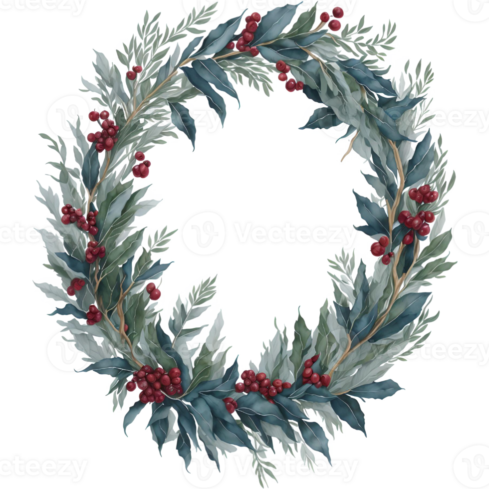 Watercolor Christmas Wreath PNG Design, Generative AI