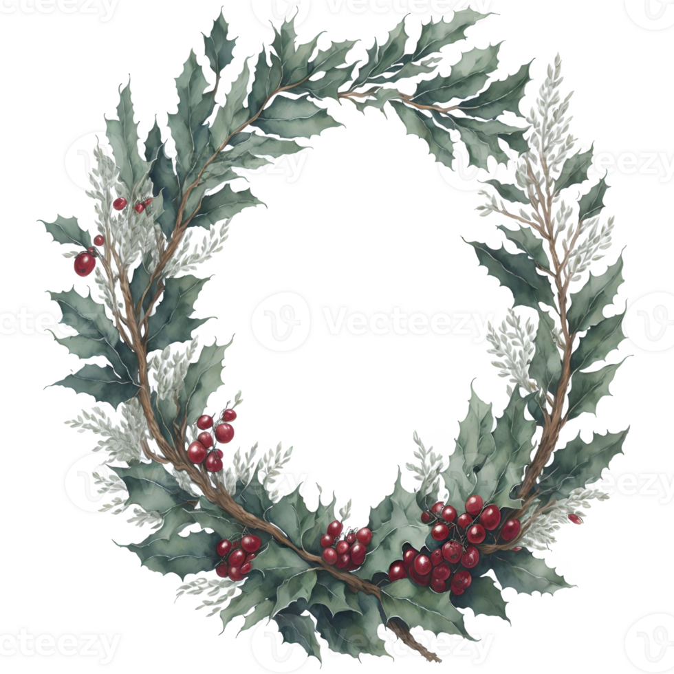 Watercolor Christmas Wreath PNG Design, Generative AI