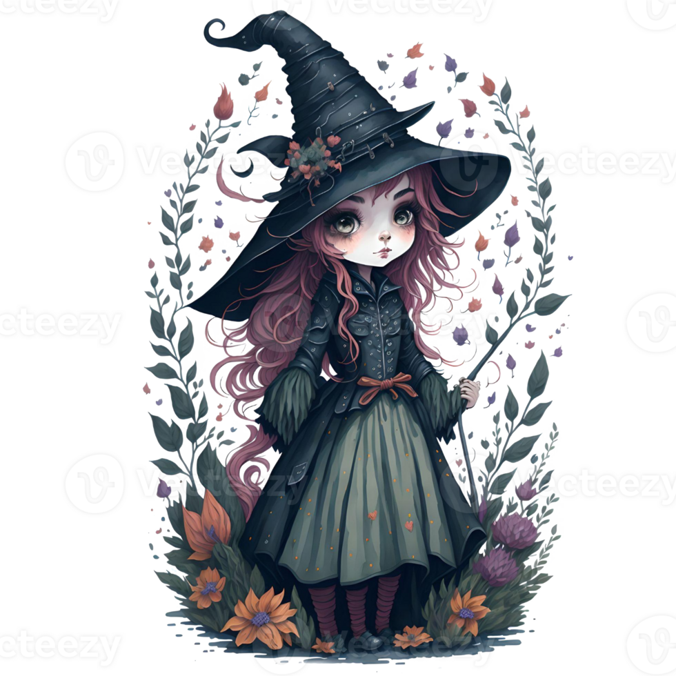 Watercolor Cute witch PNG Design, Generative AI