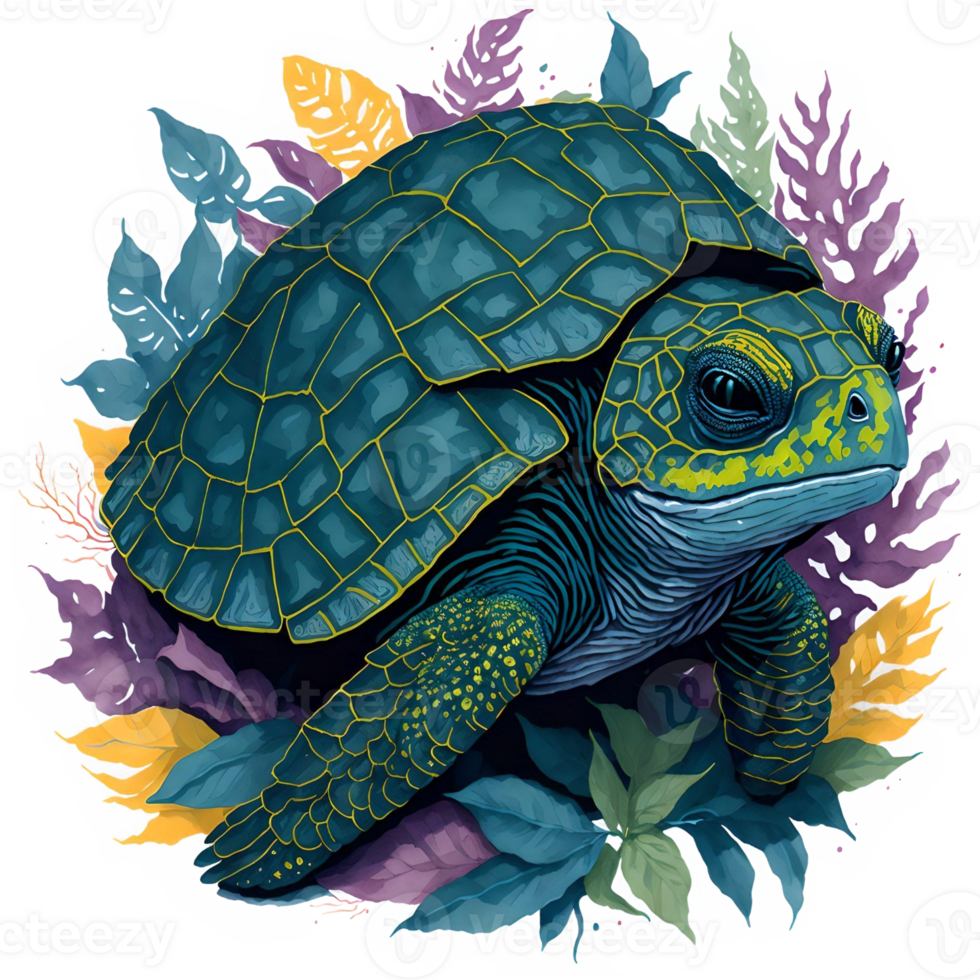 Watercolor Cute Turtle PNG Design, Generative AI