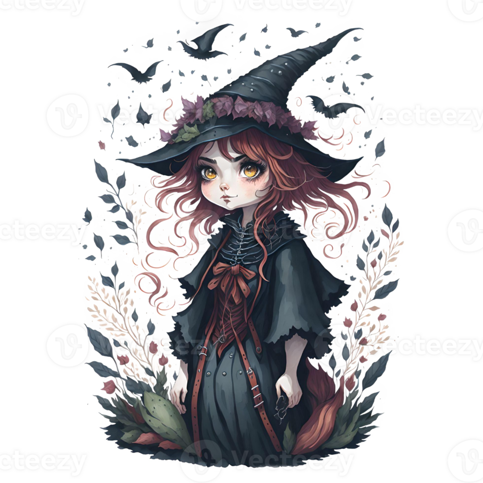 Watercolor Cute witch PNG Design, Generative AI