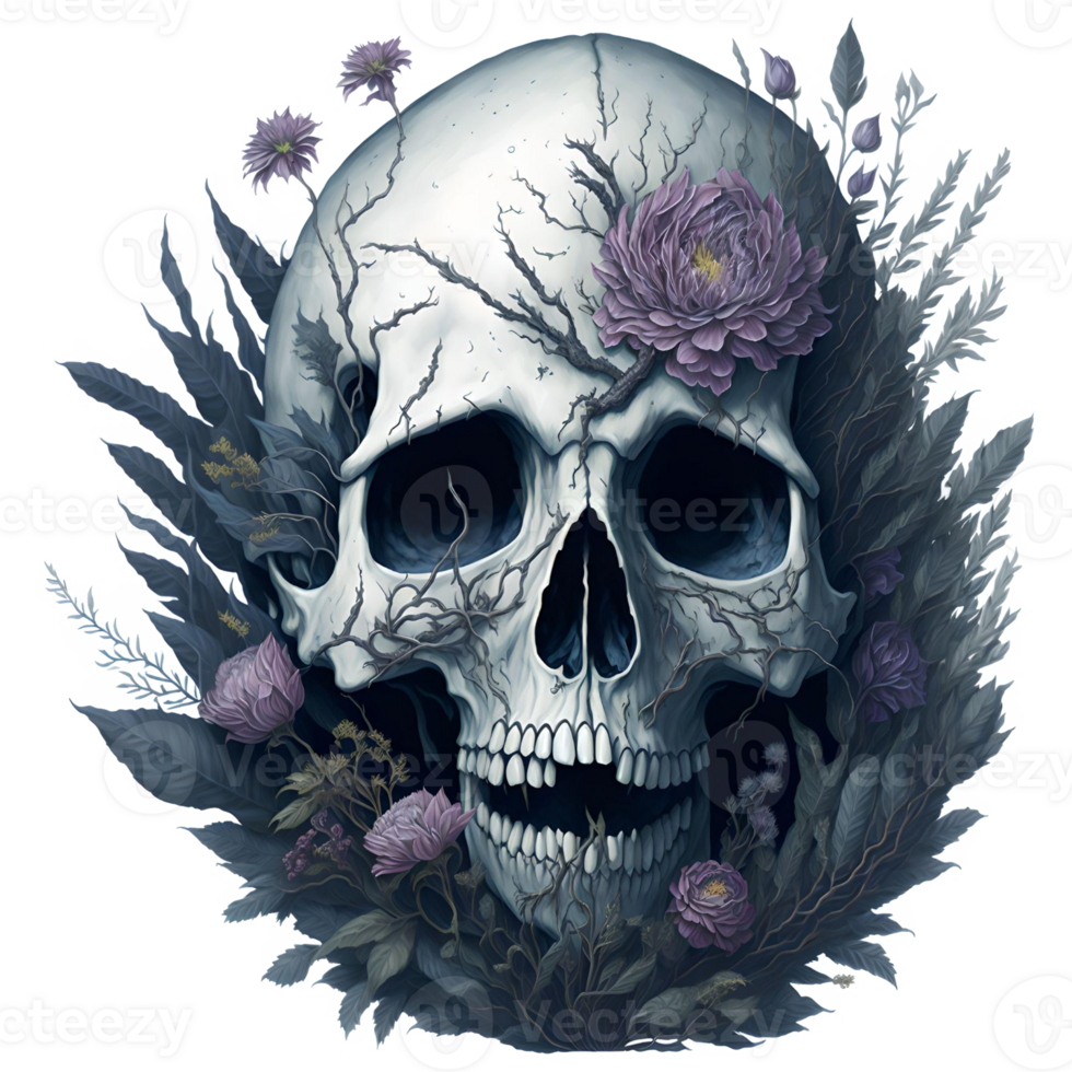 Watercolor Dead Skull PNG Design, Generative AI