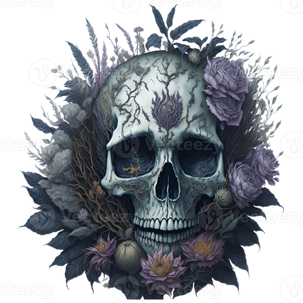 Watercolor Dead Skull PNG Design, Generative AI