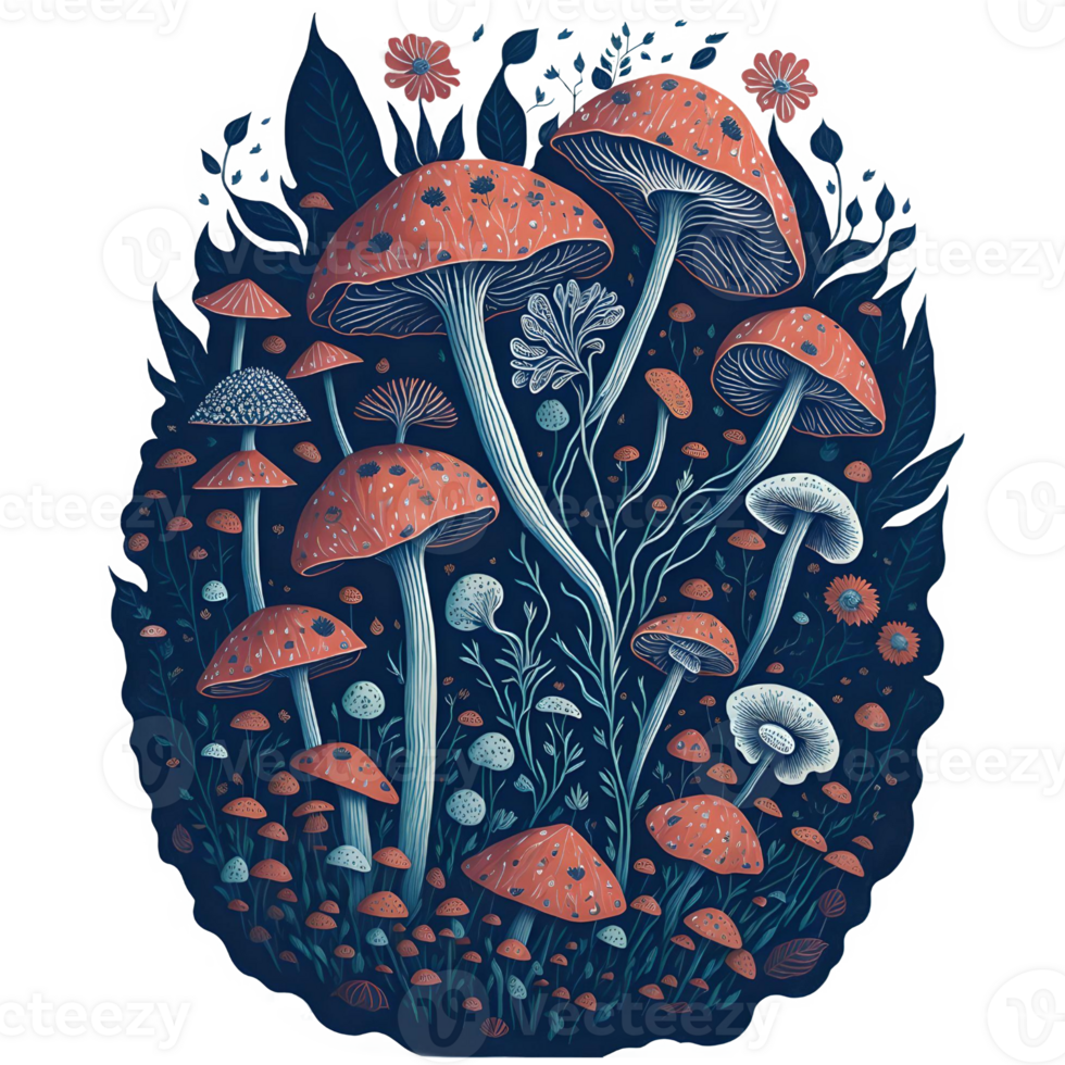 Watercolor Funny Mushrooms PNG Design, Generative AI
