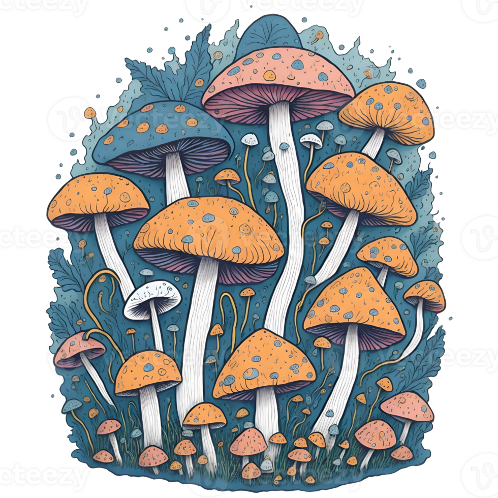 Watercolor Funny Mushrooms PNG Design, Generative AI