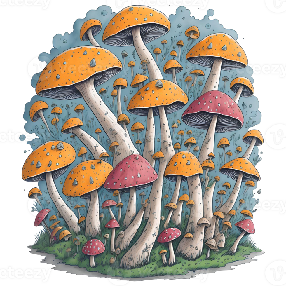 Watercolor Funny Mushrooms PNG Design, Generative AI
