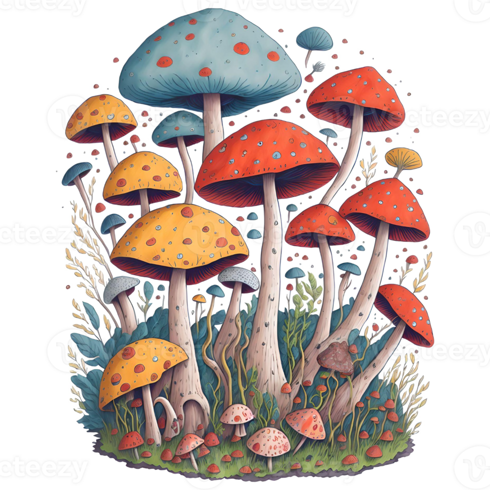 Watercolor Funny Mushrooms PNG Design, Generative AI