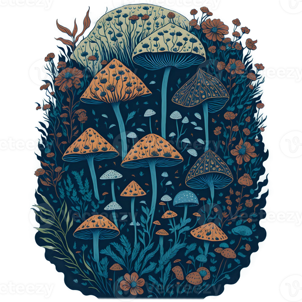Watercolor Funny Mushrooms PNG Design, Generative AI