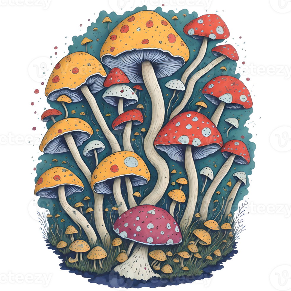 Watercolor Funny Mushrooms PNG Design, Generative AI