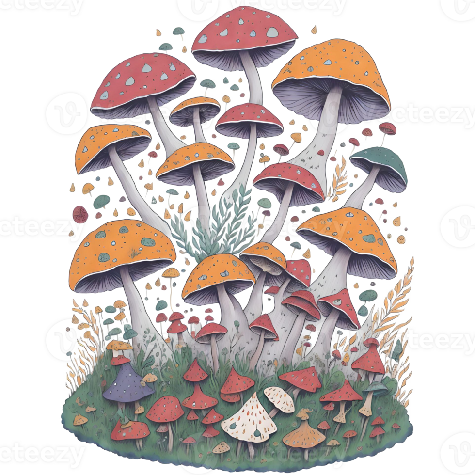 Watercolor Funny Mushrooms PNG Design, Generative AI