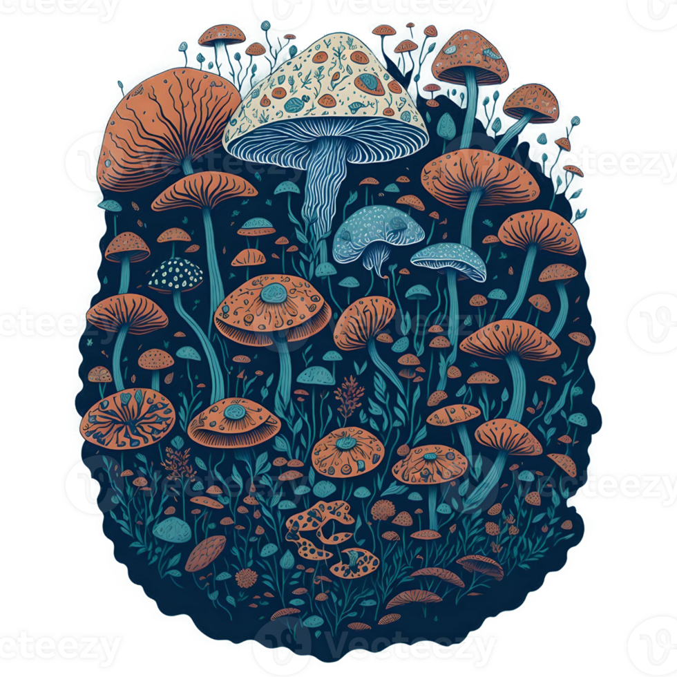 Watercolor Funny Mushrooms PNG Design, Generative AI