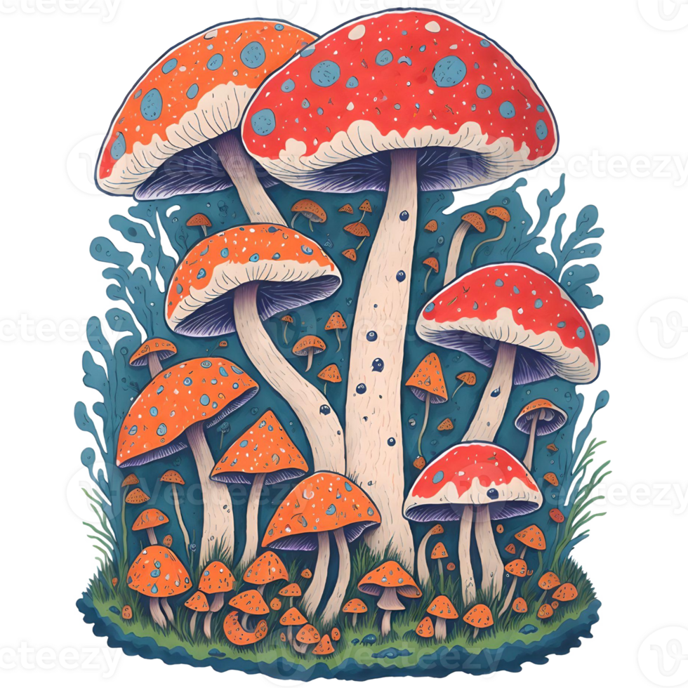 Watercolor Funny Mushrooms PNG Design, Generative AI