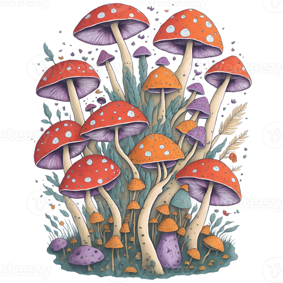 Watercolor Funny Mushrooms PNG Design, Generative AI