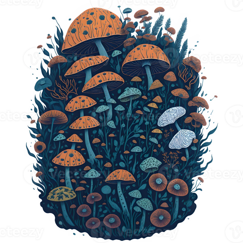 Watercolor Funny Mushrooms PNG Design, Generative AI