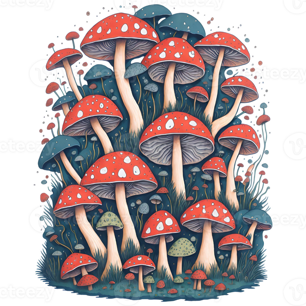 Watercolor Funny Mushrooms PNG Design, Generative AI