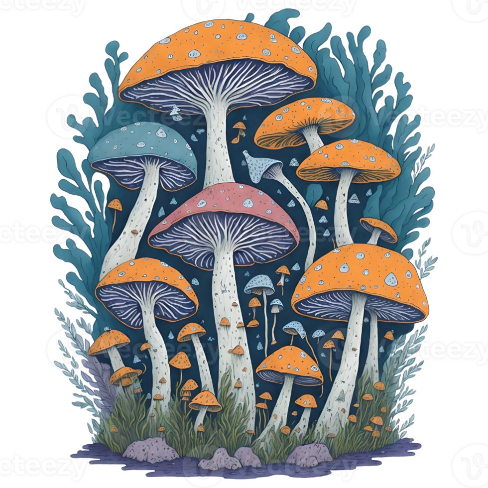 Watercolor Funny Mushrooms PNG Design, Generative AI