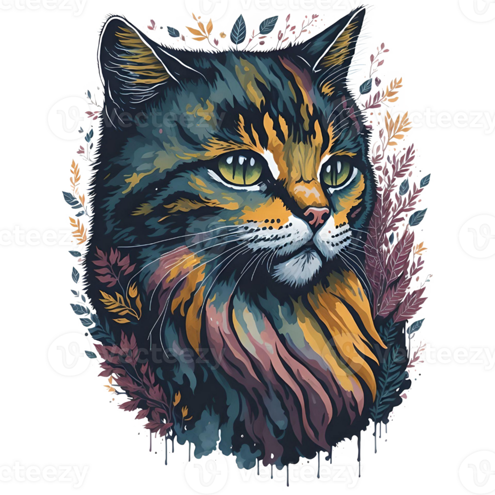 Watercolor Illustration Cat Face PNG Design