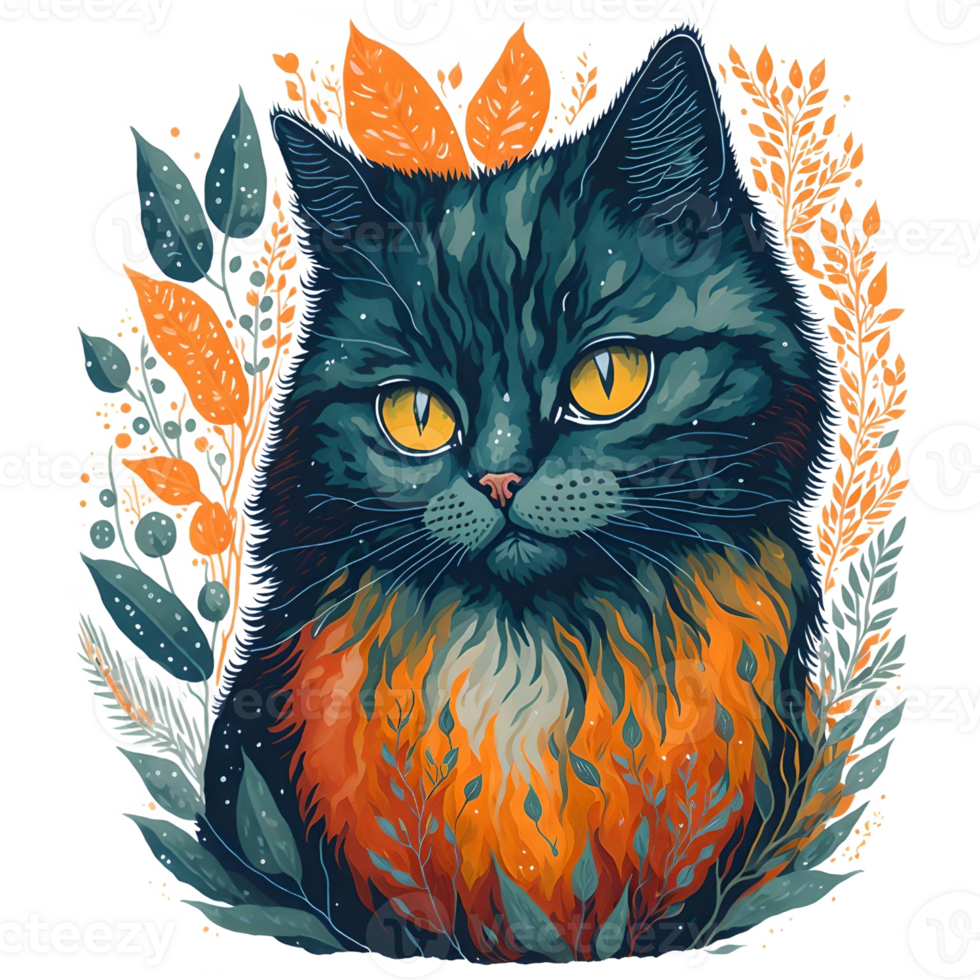 Watercolor Illustration Cat Face PNG Design