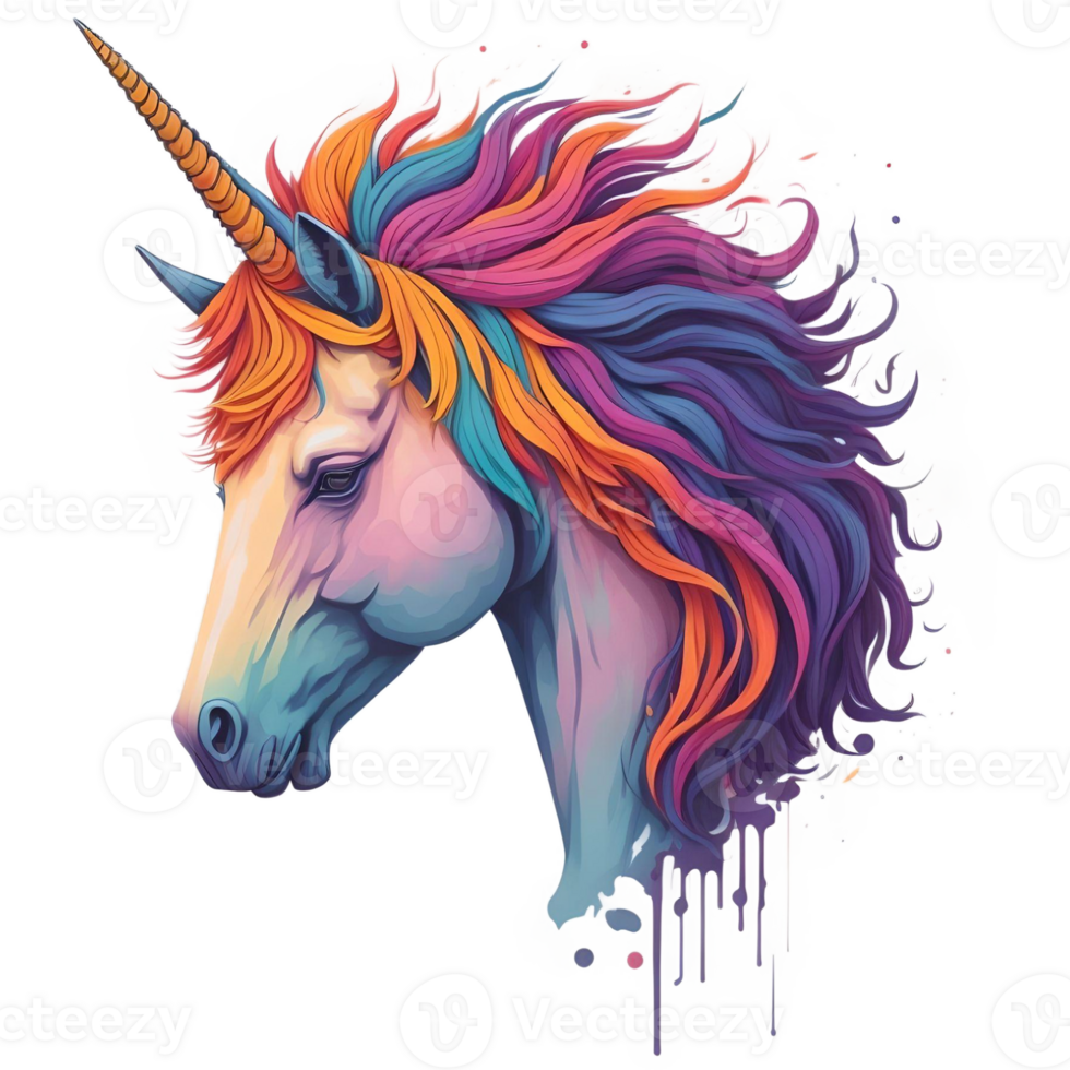 Watercolor Illustration Face Unicorn PNG Design, Generative AI