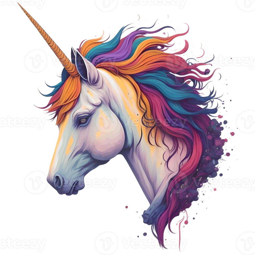 Watercolor Illustration Face Unicorn PNG Design, Generative AI