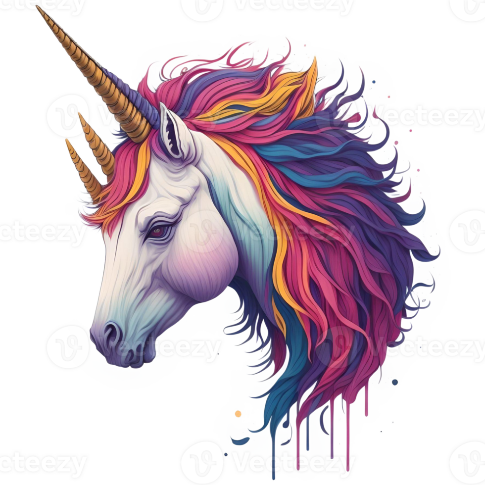 Watercolor Illustration Face Unicorn PNG Design, Generative AI