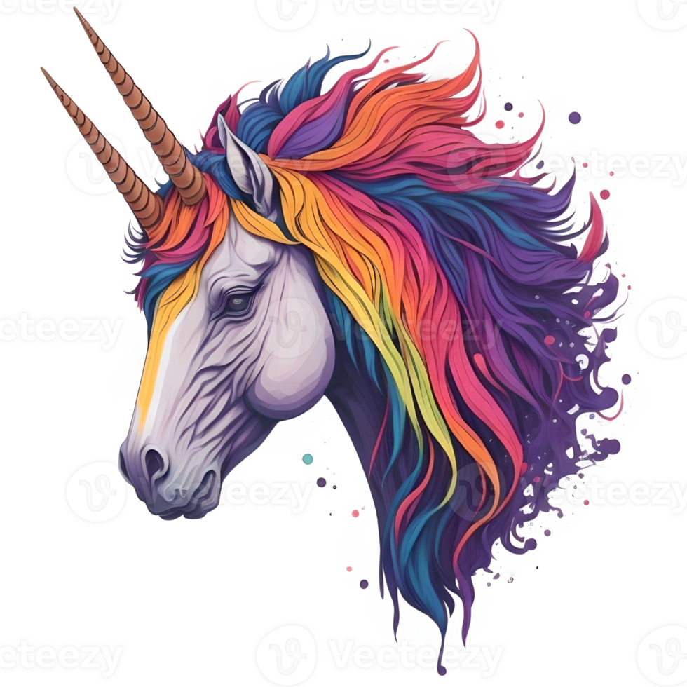 Watercolor Illustration Face Unicorn PNG Design, Generative AI