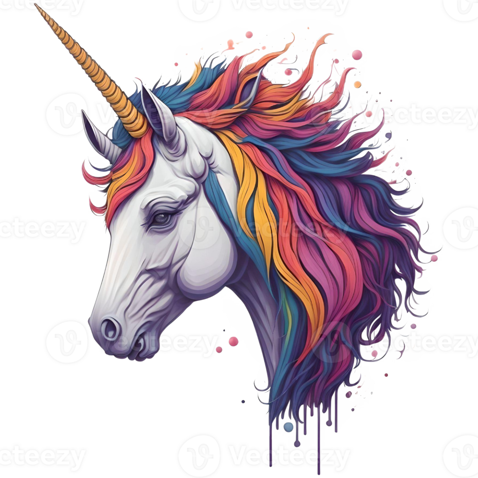 Watercolor Illustration Face Unicorn PNG Design, Generative AI