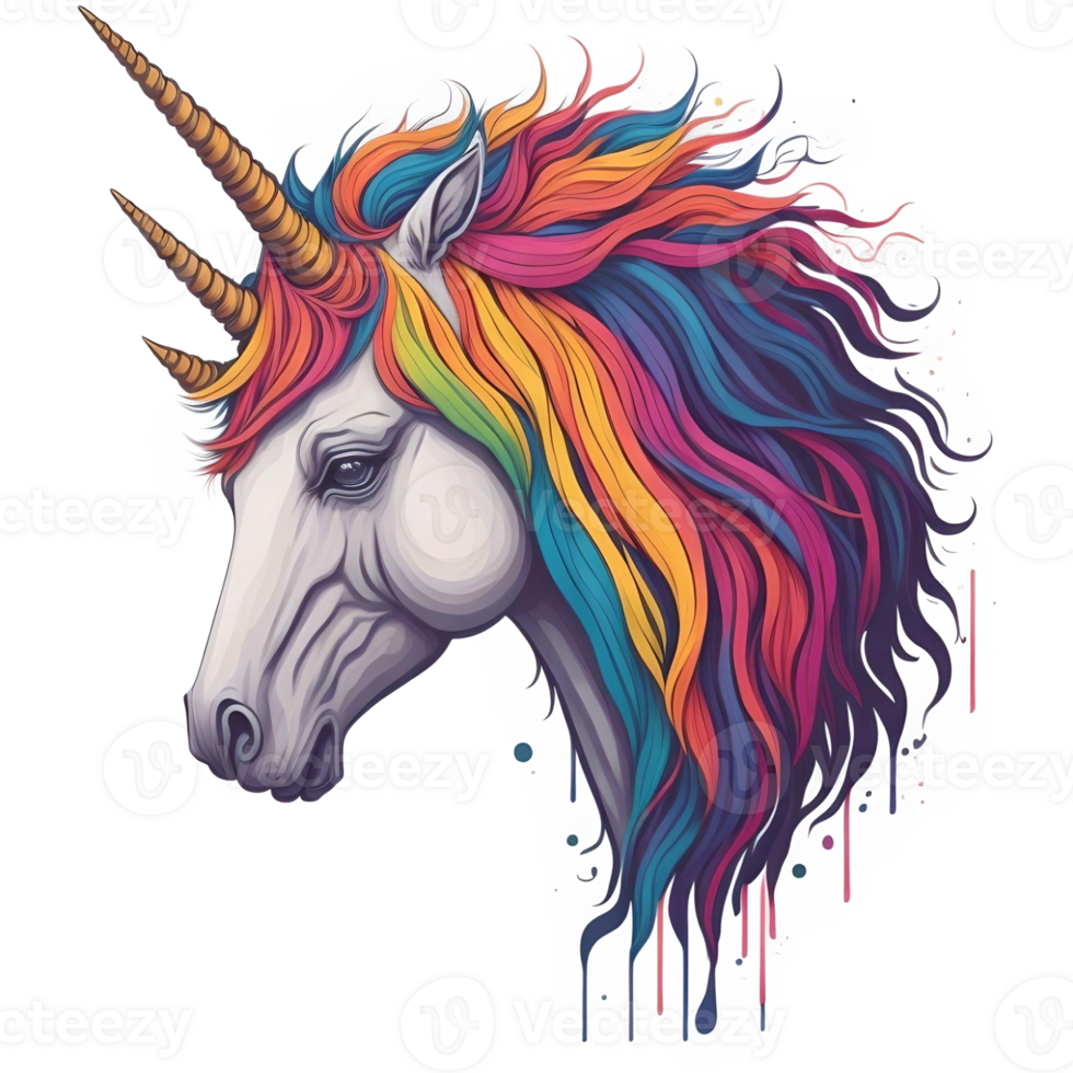 Watercolor Illustration Face Unicorn PNG Design, Generative AI