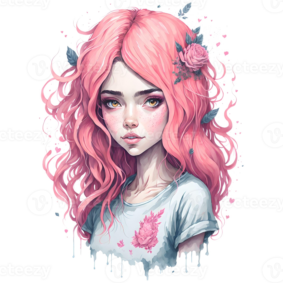 Watercolor Illustration Pink Girl PNG Design, Generative AI 27248795 PNG