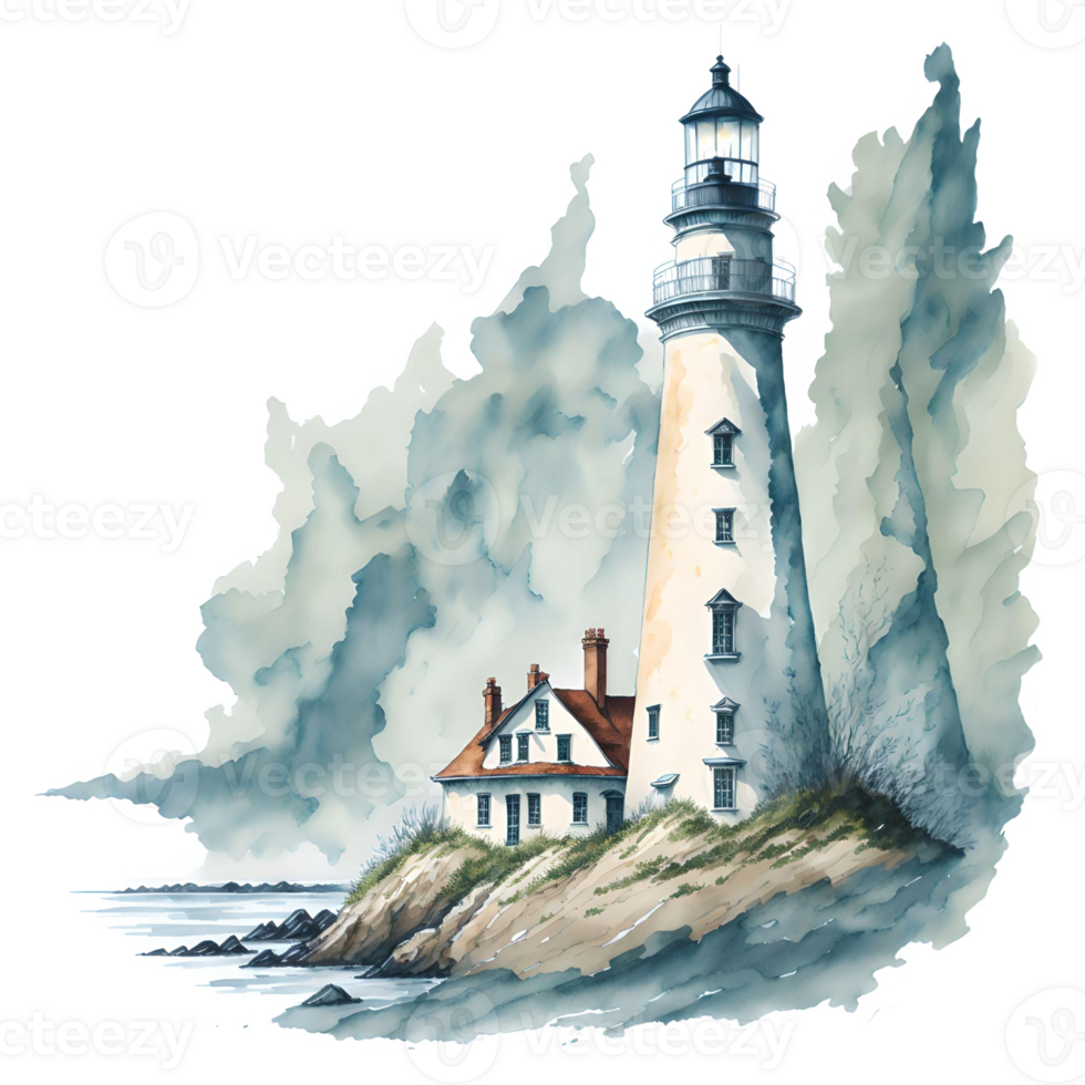 Watercolor lighthouse PNG Design, Generarative AI